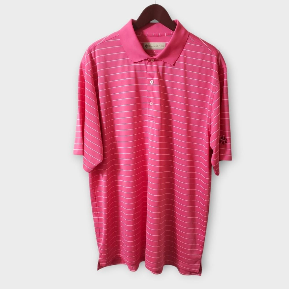 Donald Ross Sportswear Mens XL Pink Striped Golf Polo Shirt Short Sleeve
